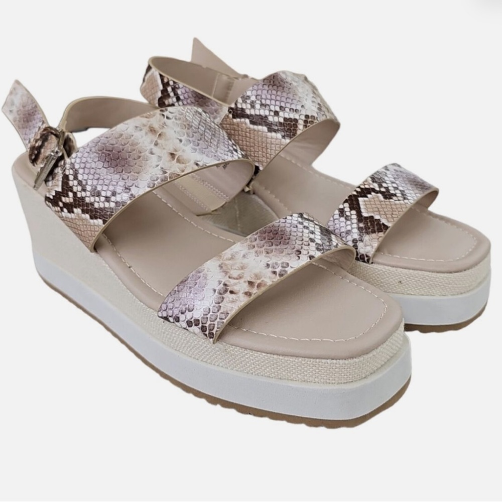 NEW Women's sandals snake skin chunky platform Brown beige size 8